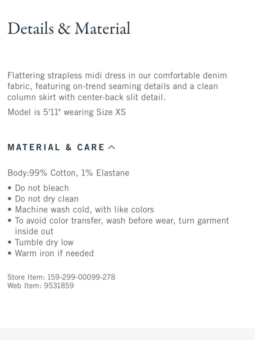 Abercrombie Strapless Medium Wash Denim Midi Dress - Picture 5 of 6